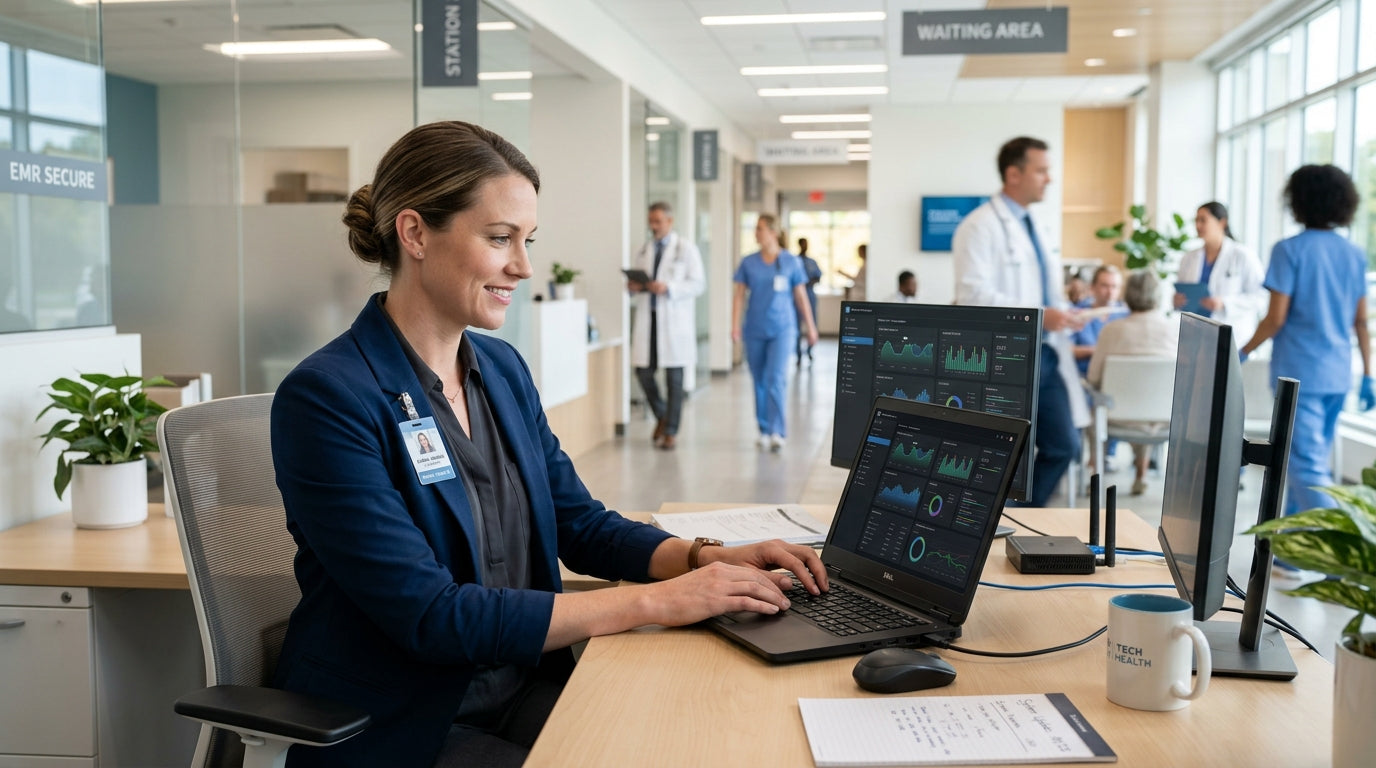 Healthcare IT administrator managing a clinic network with Cisco Meraki dashboard