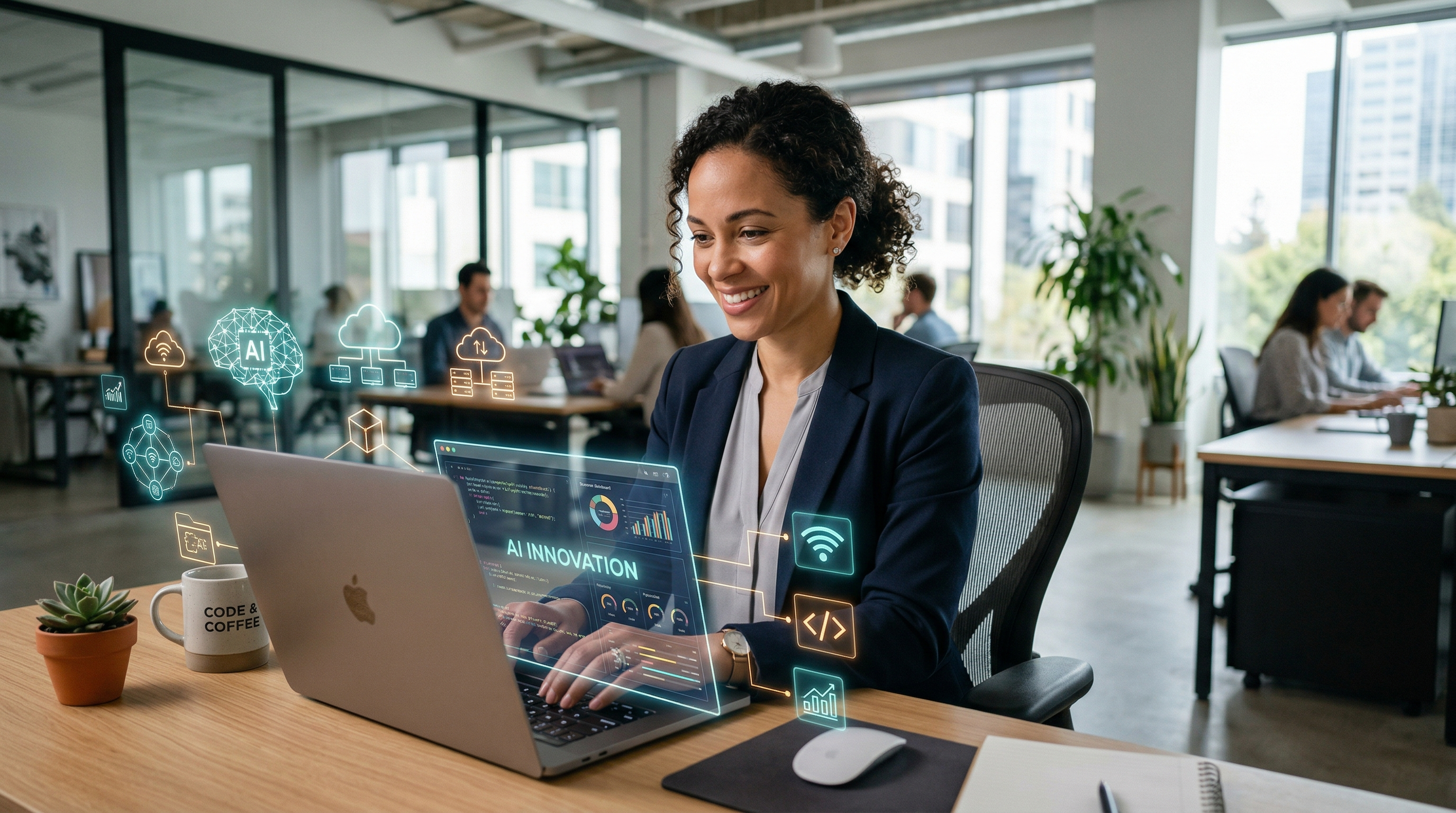AI Innovation - Woman at computer in modern office