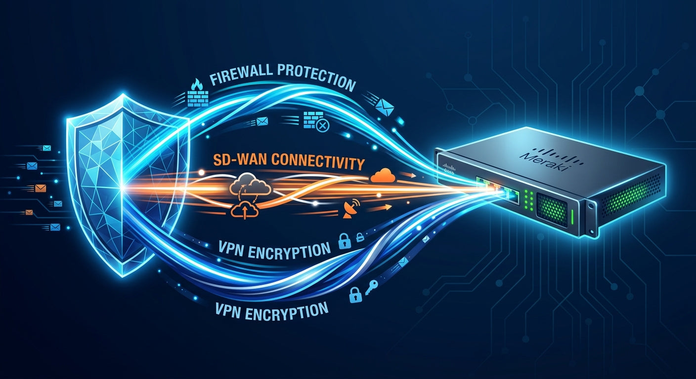 Cisco Meraki MX security appliance SD-WAN firewall and VPN visualization